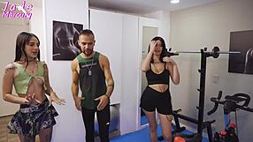 trainer fucks our athletic yoga friend hard in gym!