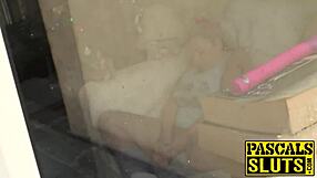 Chubby blonde Saskia bound squirting under rough dom slam