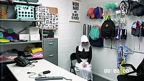 no mercy for this bratty young shoplifter caught stripping in office