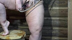 Curvy milf teases hairy pussy in steamy shower solo