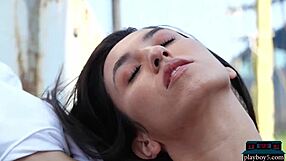 Perfect natural body Latina teen model Deisy Leon strips everything outdoors for Playboy5 com