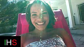 Very slutty brunette teen takes huge black cocks in double penetration pussy and anal riding cowgirl