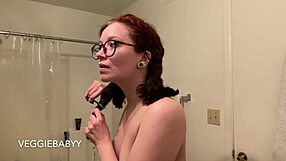 Redhead Veggiebabyy cuts curly hair to shoulder length nude with fetish