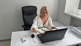 office secretary relaxes end of day masturbating at workplace