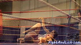 Euro Lesbians Wrestle in Panties Backstage Heat