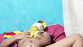 hijab girl from indomaret rubs hairy pussy with dildo before work shift