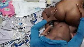 Eats juicy ebony ass shakes big natural tits in homemade bedroom fuck