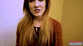 Innocent ginger keaton teases her shaved pussy with dildo before getting bent over for deep banging and cumshot