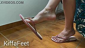 Goddess kiffa dangles flip flops with long french nails and sexy toes