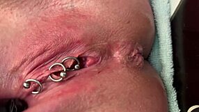 Pierced Clit Housewife Rubs Hard in Latex Gloves with Gushing Pee Stream