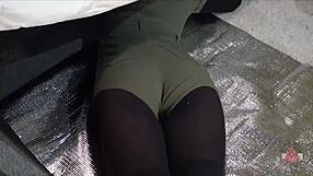 filipina grinds big ass on cock for pantyhose thigh fuck and shorts assjob