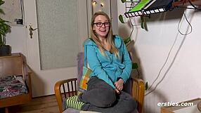 Holly risks hallway orgasm with wet vibrator dare