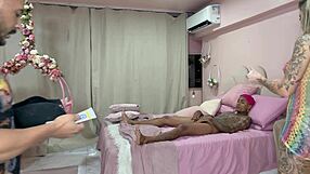 Curvy Latina with big tits and clit bent over doggystyle for monster cock pounding at the party