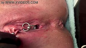 Pierced Clit Housewife Rubs Hard in Latex Gloves with Gushing Pee Stream