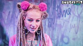 tattoo punk slut toys her ass pussy in solo dp