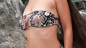 Petite Beach Hottie Flashes Boobs from Sexy Bikini Outdoors