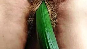 granny fucks her hairy pussy with cucumber 🍆🥒💦