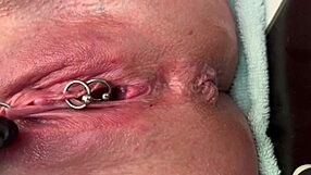 Pierced Clit Housewife Rubs Hard in Latex Gloves with Gushing Pee Stream