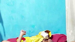 hijab girl from indomaret rubs hairy pussy with dildo before work shift