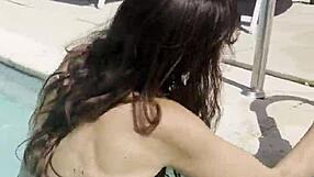 WILD POOL FUCK WITH SLUTTY MILF TITS BOUNCING CLOSE-UP CUMSHOT FACIAL