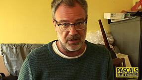 ebony submissive gags on deepthroat while fingered in fishnets