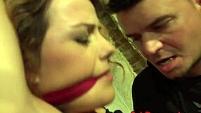 male dominates bound euro sub's pussy with rough vibrator toys