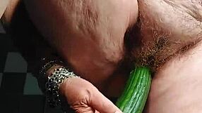 granny fucks her hairy pussy with cucumber 🍆🥒💦