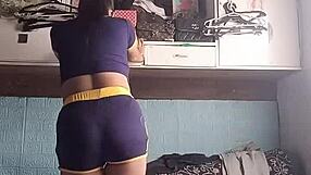 petite asian babe tones tight body in sexy workout shorts and fitness routine