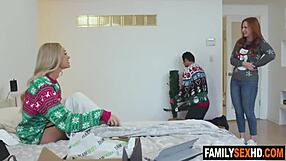 Stepdad pounds stepdaughter pussy behind stepmom's back