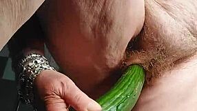 granny fucks her hairy pussy with cucumber 🍆🥒💦