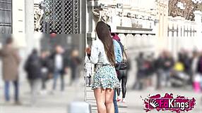 hot spanish tourist nuria hunts street guys for rough outdoor fucks. brunette babe rides cock cowgirl in public lingerie