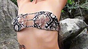 Petite Beach Hottie Flashes Boobs from Sexy Bikini Outdoors