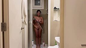 Behind Scenes Busty Latina Milf Kesha Ortega Showers with Andres Acosta Ass Worship