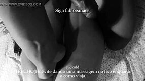 hotwife massages bull's huge cock filming for traveling cuck