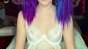 adorable petite teen stuffs panties deep in pussy with dildo play