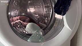 hey check her washing those big tits big pussy lips then riding huge anal toys