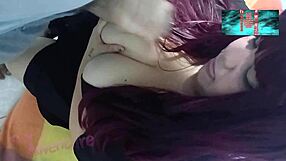 Suck that cuckold husband cock and spray cum all over huge tits!