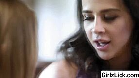 Petite blonde teen lesbian dives into brunette's pussy licking scissoring orgasm and muff diving bliss