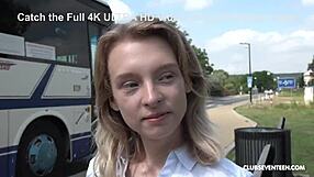 Skinny teen bends over outdoors for public doggystyle pounding and cumshot spanking