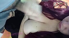 Suck that cuckold husband cock and spray cum all over huge tits!