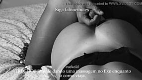 hotwife massages bull's huge cock filming for traveling cuck