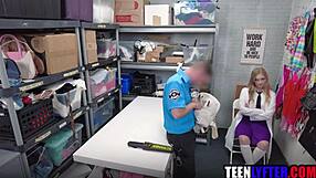 Geeky shoplifting teen fucked rough by cop in uniform glasses nerd fantasy!