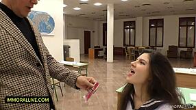 Backstage curvy coed Francesca DiCaprio squirts in rough exam licks