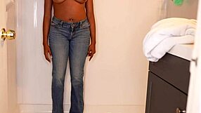 Ebony Model Pees Messy Pants Wet in Shower