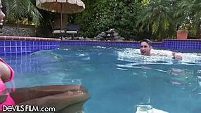 Hey watch this ebony goddess ride her bestie's cheating husband poolside with tight pussy