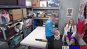 Geeky shoplifting teen fucked rough by cop in uniform glasses nerd fantasy!