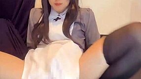 Black Haired Japanese Nurse Crossdresser Masturbates Quietly in Secret