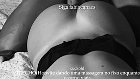 hotwife massages bull's huge cock filming for traveling cuck