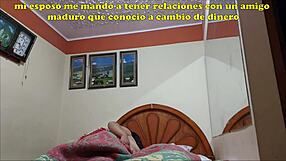 husband offers his submissive latina wife as prostitute to fat mature friend for cash