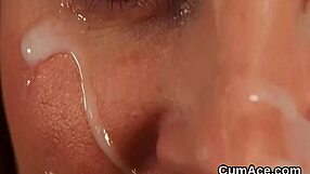 sexy babe kneels for bukkake blowbang swallows every facial cumshot load